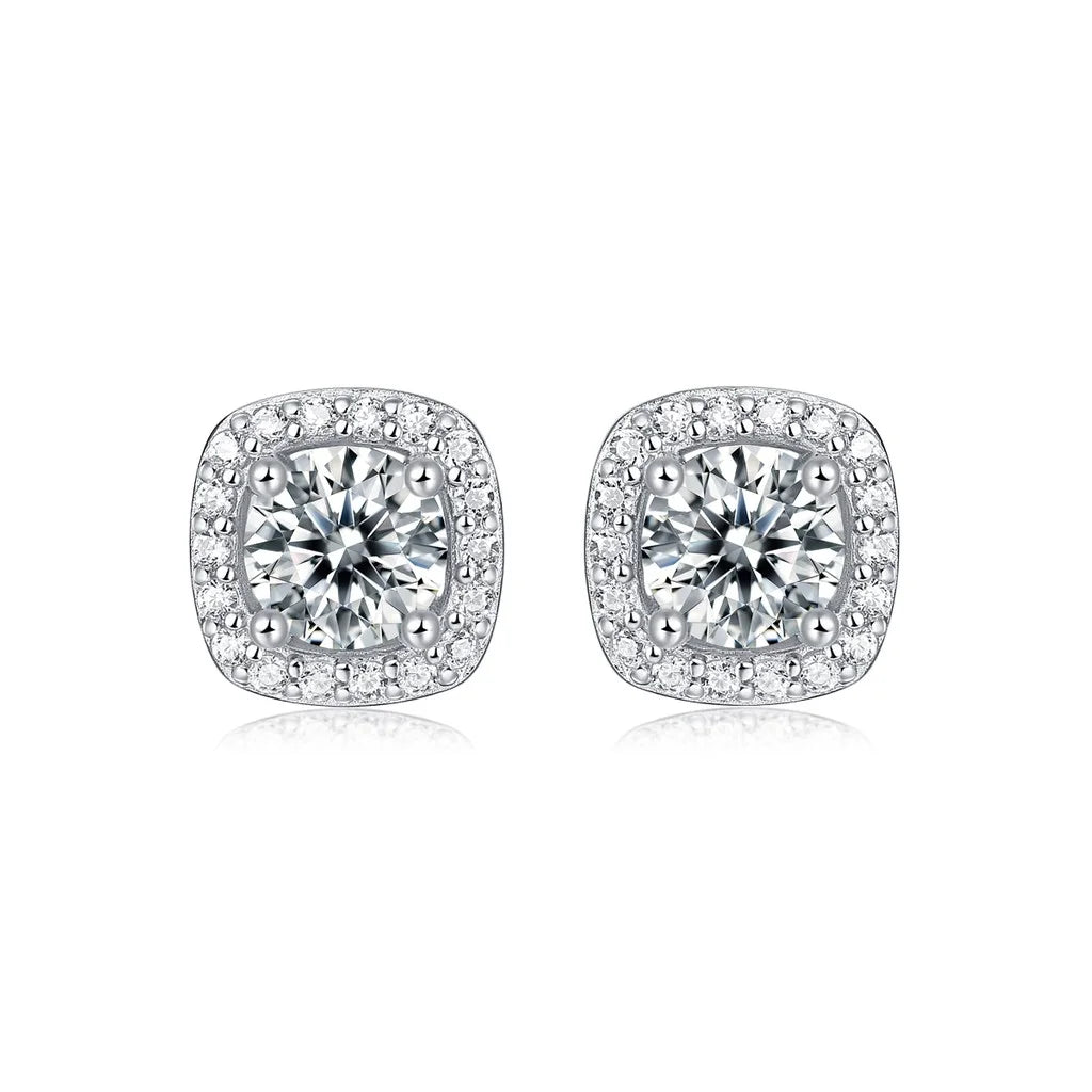 Round Earrings Brilliant Cut 6.5mm 1CT Moissanite GRA Certificate White Gold Plated Sterling Silver Earrings 925