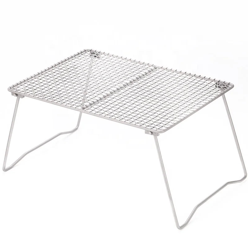 Outdoor Camping Hiking Grill Grate Ultralight Barbecue Charcoal Gridiron Titanium BBQ Grill Net with Folding Legs