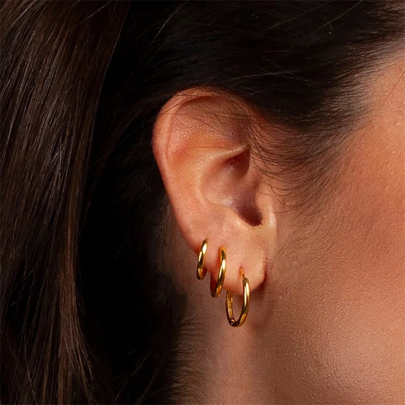 Minimalist 14K Stainless Steel 3MM Width Round Earrings Hypoallergenic Jewelry Statement Hoop Earrings YF3151