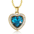 Olivia Romantic Custom Jewelry Women Large Gold Pendant Crystal Blue Ocean Stainless Steel Heart Necklace