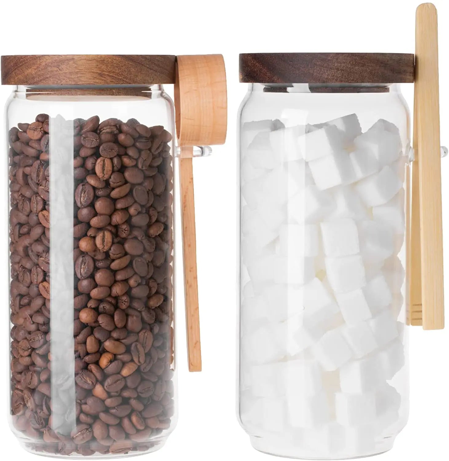 Glass Food Storage Jar with Airtight Bamboo Lid 1000ml Glass Jars for Kitchen Spoon & Tongs Included