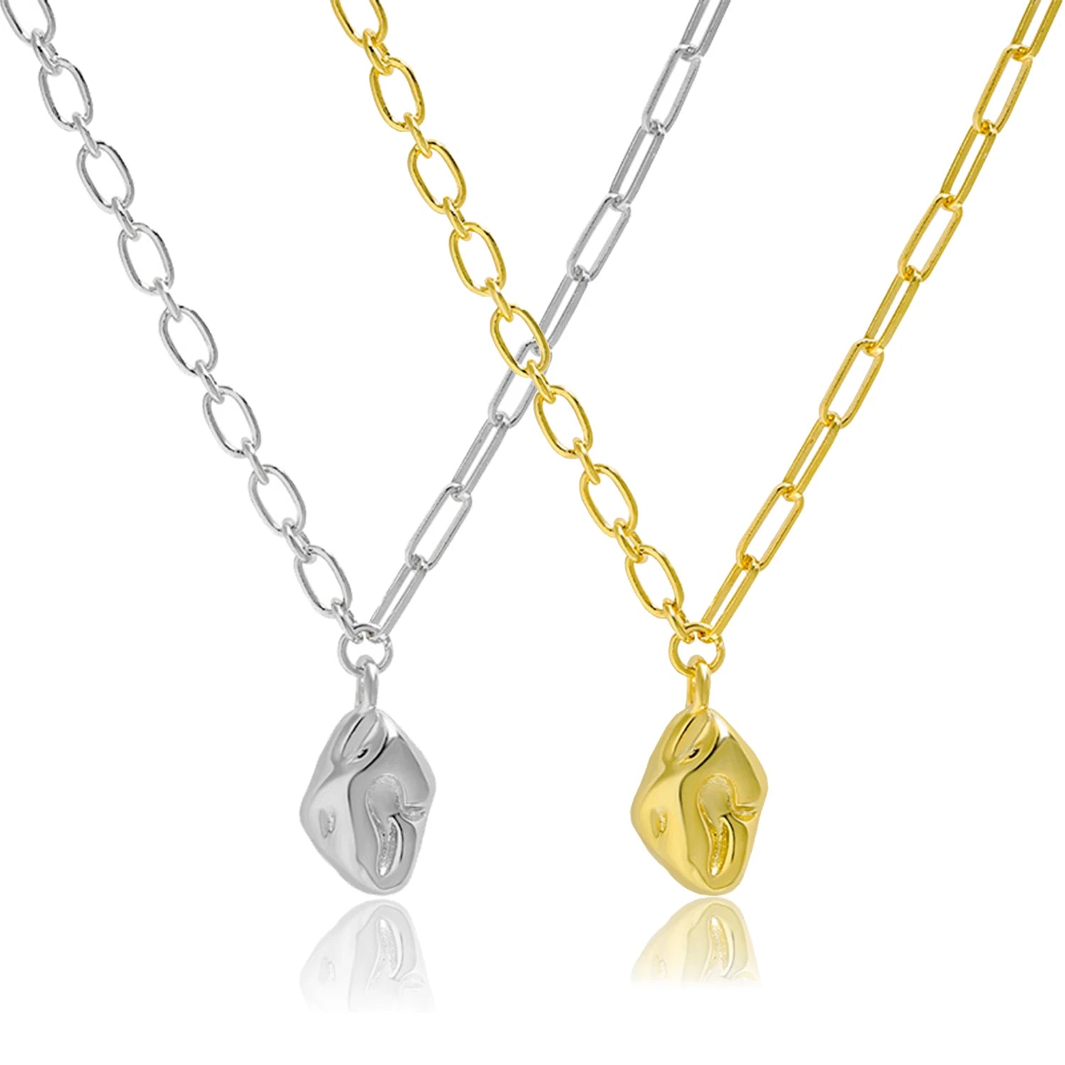 FUAMAY 18K Gold Plated S925 Sterling Silver Nugget Necklace Pendant
