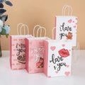 Wholesale Valentines Day Gift Bags White pink LOVE YOU Bear Pattern Cartoon Cute Kraft Paper Valentine Bags With Handles