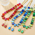 New European and American Fashion Earrings and Necklace Combination Sets Square Glass Diamond Jewelry Wholesale