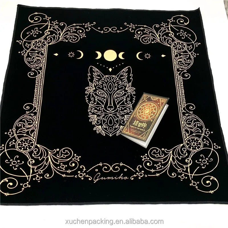 Black Velvet Board Game Astrology Divination Tarot Table Cloth Triple Moon Pentagram Altar Cloth Oracle Card Pad Tarot Card Mat