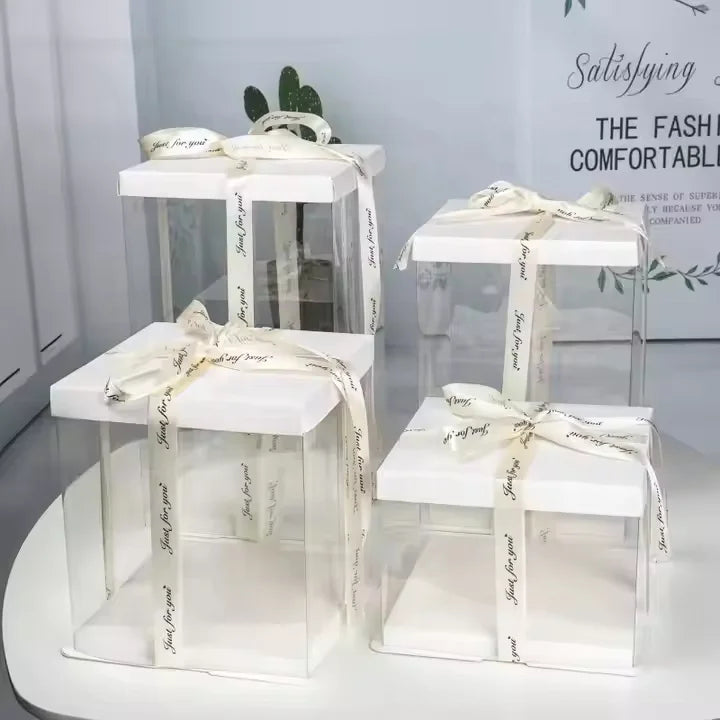 Custom Logo Colorful Transparent 6/8/10/12/14 Inch Tall Beautiful Bulk Cake Gift Birthday Wedding Pop Bakery Cake Packing Box