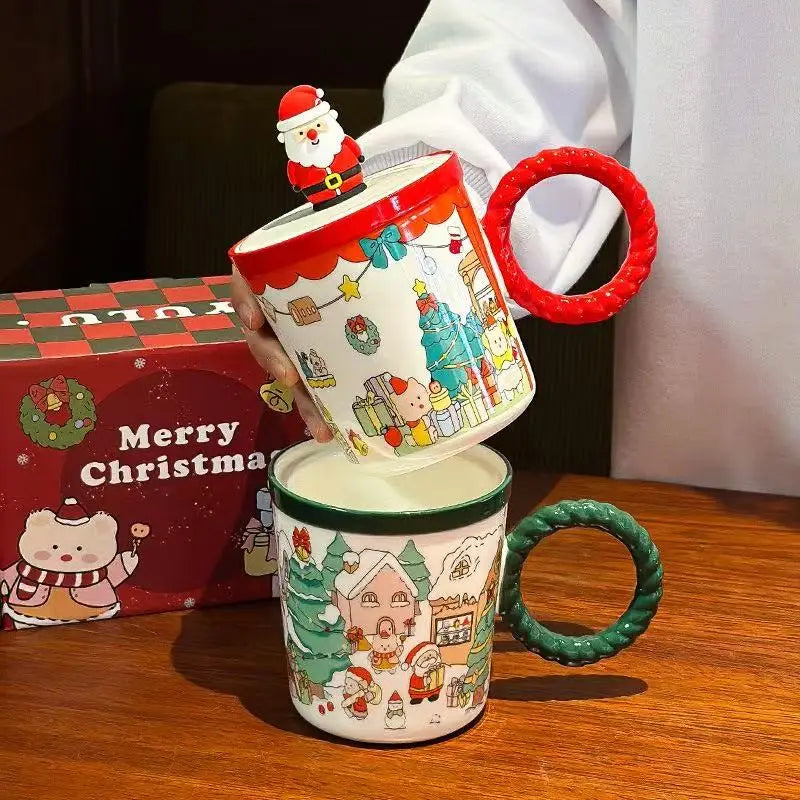 M Creative Cartoon Santa Claus Cup Ceramic Coffee Cups Christmas Holiday Gift Hand-painted Water Cup Souvenir Mug Drinkware