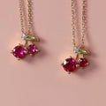 Sweet Cute INS 14K Gold Plated Pure 925 Sterling Silver Rose Pink Zircon Cherry Shaped Pendant Necklace for Women Girls Jewelry