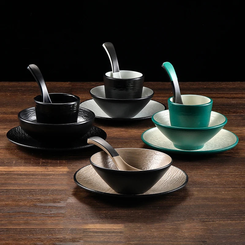 New Design Black Melamine Tableware Dishes Melamine Dinner Plates and Bowls Melamine Plates Sets Dinnerware