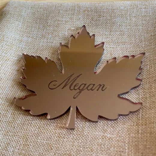 Maple Leaf Shape Gold Acrylic Hang Tag With Customizable Text Pattern for Wedding