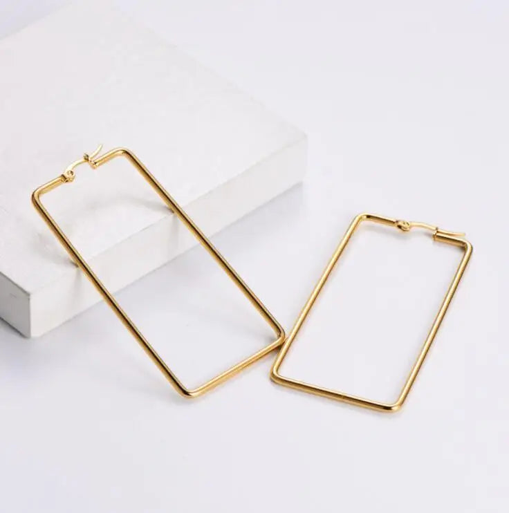 Stainless Steel Geometry Square Earrings for Women Tongxin New Hoops Big Size Hoop Earring