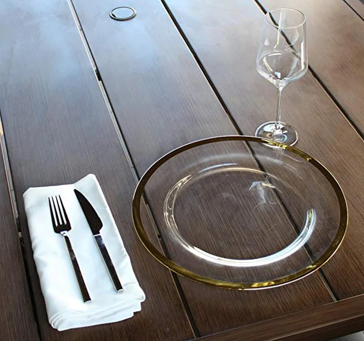 Wholesale Wedding Gold RimTransparent Round Glass Charger Plate