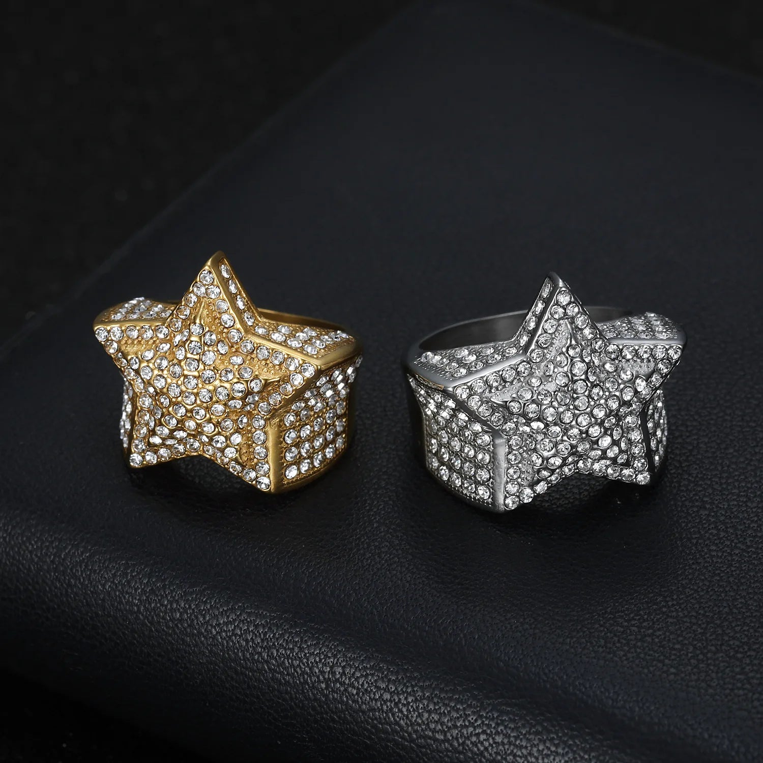 Wholesale Hiphop Bulk Mens Gem Diamond Heavy Punk Bling Lightning for Men Stainless Steel Signet Rings