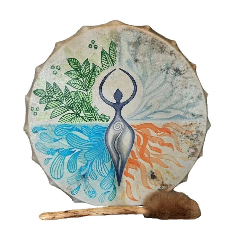 25cm Shaman Drum Tree of Life Decoration Design Handmade Shamanic Drum Siberian Drums Spirit Music with Drumstick Home Ornament