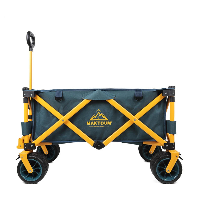 Folding Wagon Cart With Wheels Easy Pull Fold Beach Cart Large Capacity Collapsible Heavy Duty Push Pull Utility Cart Wagon