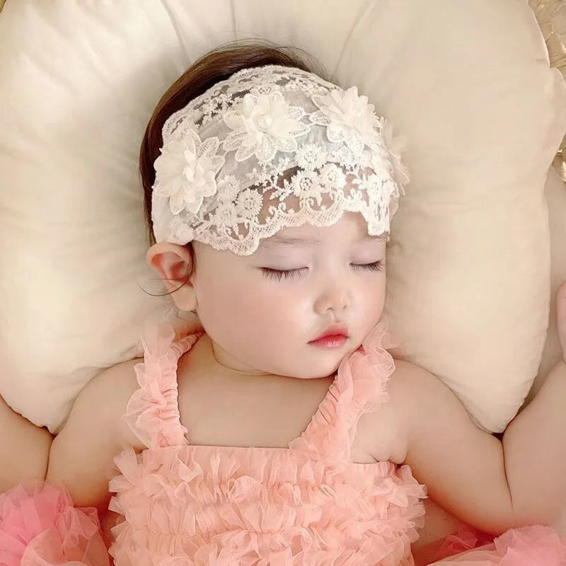 Flower Faerie Styles Lace Flower 4-24 Months Newborn Baby Girl Headbands Head Wrap Hair Accessories for Infant Toddlers Kids