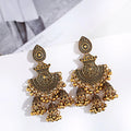 14k Gold Tassel Round Egypt Vintage Jhumka Bells Tassel Oxidized  Earrings for Women Flower Classic Turkish Tribal Gypsy Indian