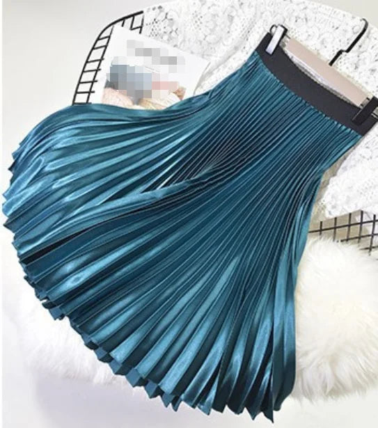 S-2XL Autumn/Winter Solid Color Korean Edition Pleated Skirt Half Length Skirt Mid Length High Waisted Organ Pleated Skirt
