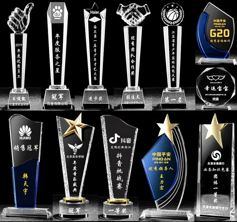 Honor of Crystal Trophy Cup Global Celebration Figurine Crystal Large Award Trophy Glass Recognition Award