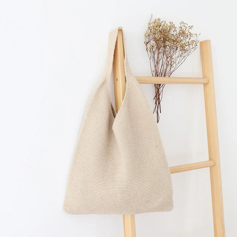 Vintage Fashion Ladies Crochet Tote Shoulder Bag Everyday Large-Capacity Hand Knit with Colorful Thread Open Closure Type