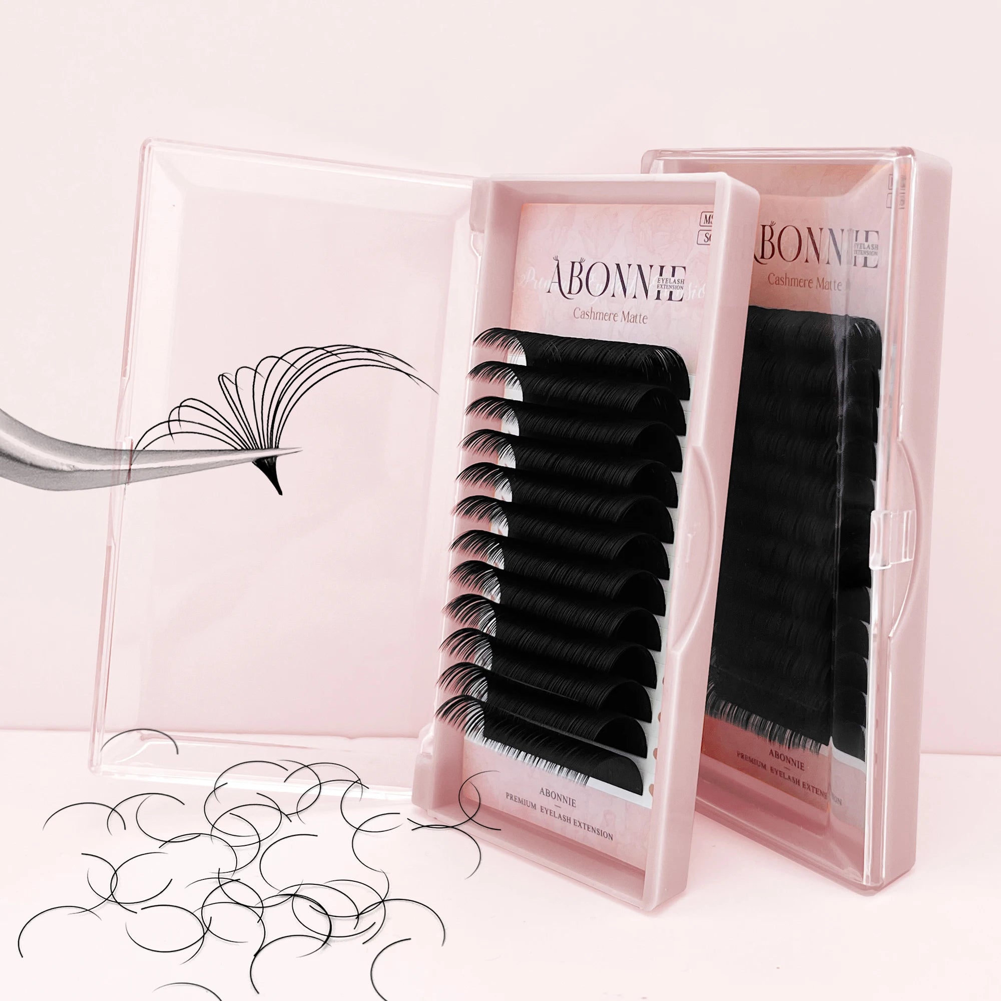 Abonnie Classic Cashmere Dark Black Lash Extensions Silk Matte Lash Trays Supplies Mink Wholesale Soft Fluffy Eyelash Extensions