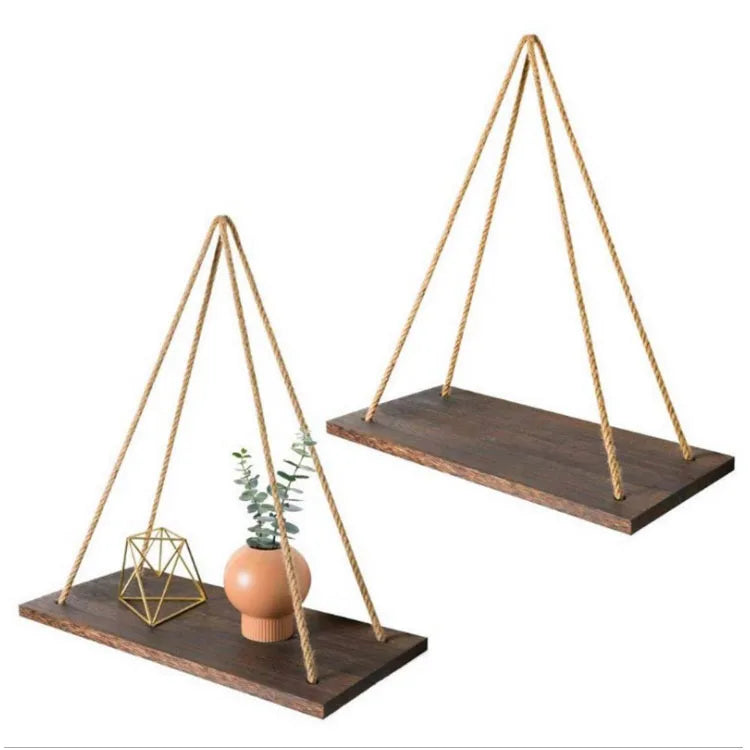 Wall Mounted Wood Wooden String Wall Hanging Shelf Hanging Shelves for Wall with Rope