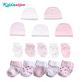 European American Newborn Anti-Scratch Cotton Hat+Gloves+Socks Combination 15 Sets for 0-6 Months Babies Cross Border