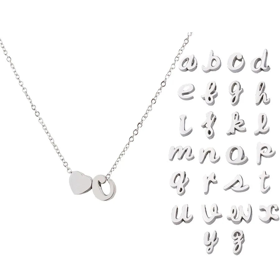 Fashion Chic Titanium Stainless Steel 18k Gold Initial Capital Letter and Heart Pendant Necklace Jewelry Wholesale