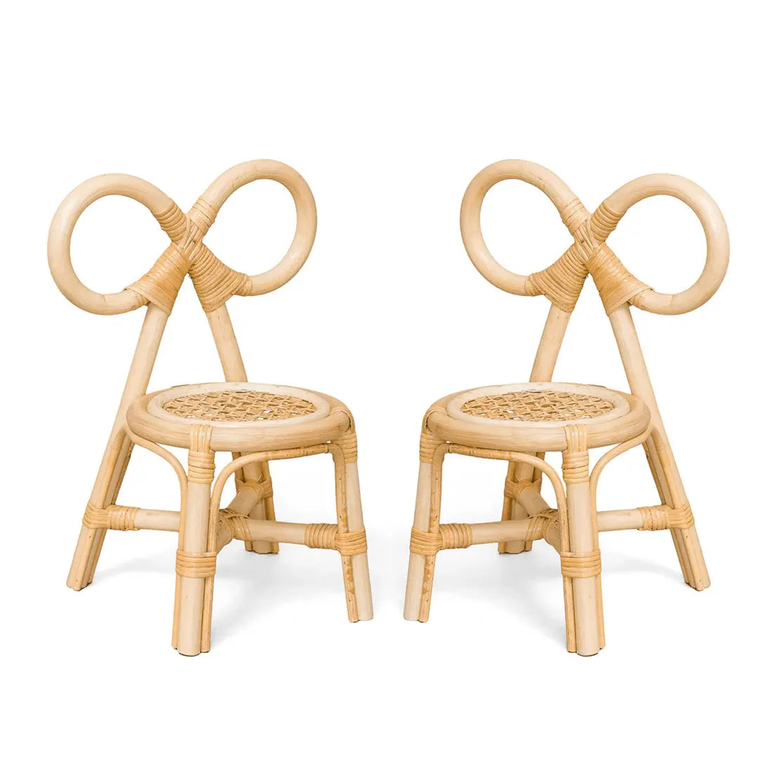 Natural Bow-Back Kids Rattan Chair Handwoven Stack-able Indonesian Rattan with Solid Wood Legs