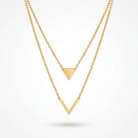 QIAOREN 11799 18K Gold Plated Stainless Steel Tarnish-Resistant Geometric Double Layer Triangle & Chevron Necklace