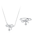 Fashion Trend Bow Ring Necklace 2pcs Set 925 Sterling Silver Bow Knot Jewelry Set for Women's Fine Jewelry Gifts