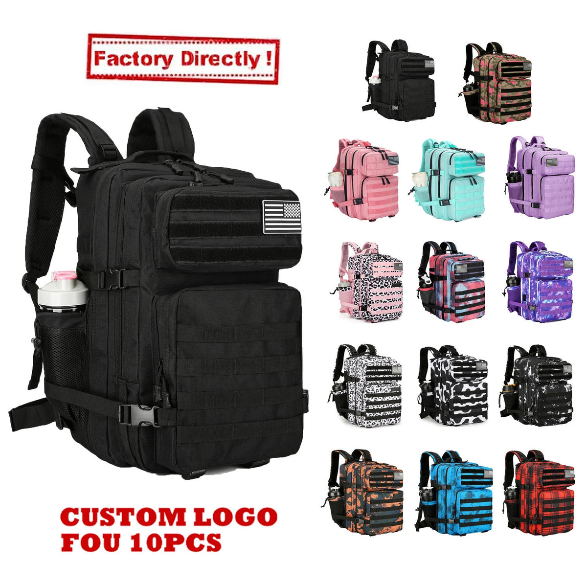 Custom 900D Oxford Tactical Back Pack Molle Assault School Travel Fitness Trekking Bag 25L 45L Tactical Backpack