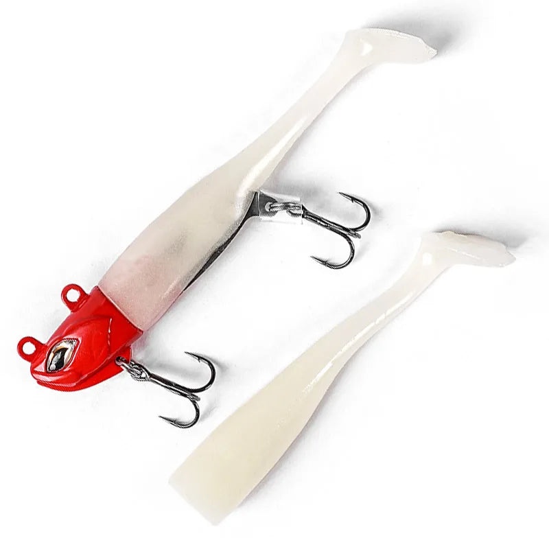 Lead Head Sinking Wobblers Lure with Soft T-Tail and Spare Paddle Tail Swim Baits Soft Lure