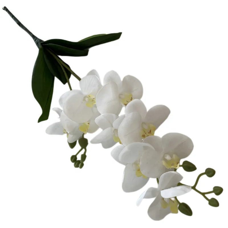 Real Touch 2 Forks 9 Heads Orchids Artificial Flowers Orchid With Leaves for Pot Decoration