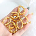 Simple Women 18K Real Gold Plated Oval Drop Earrings U Shaped Hoop Earrings Stainless Steel Jewelry