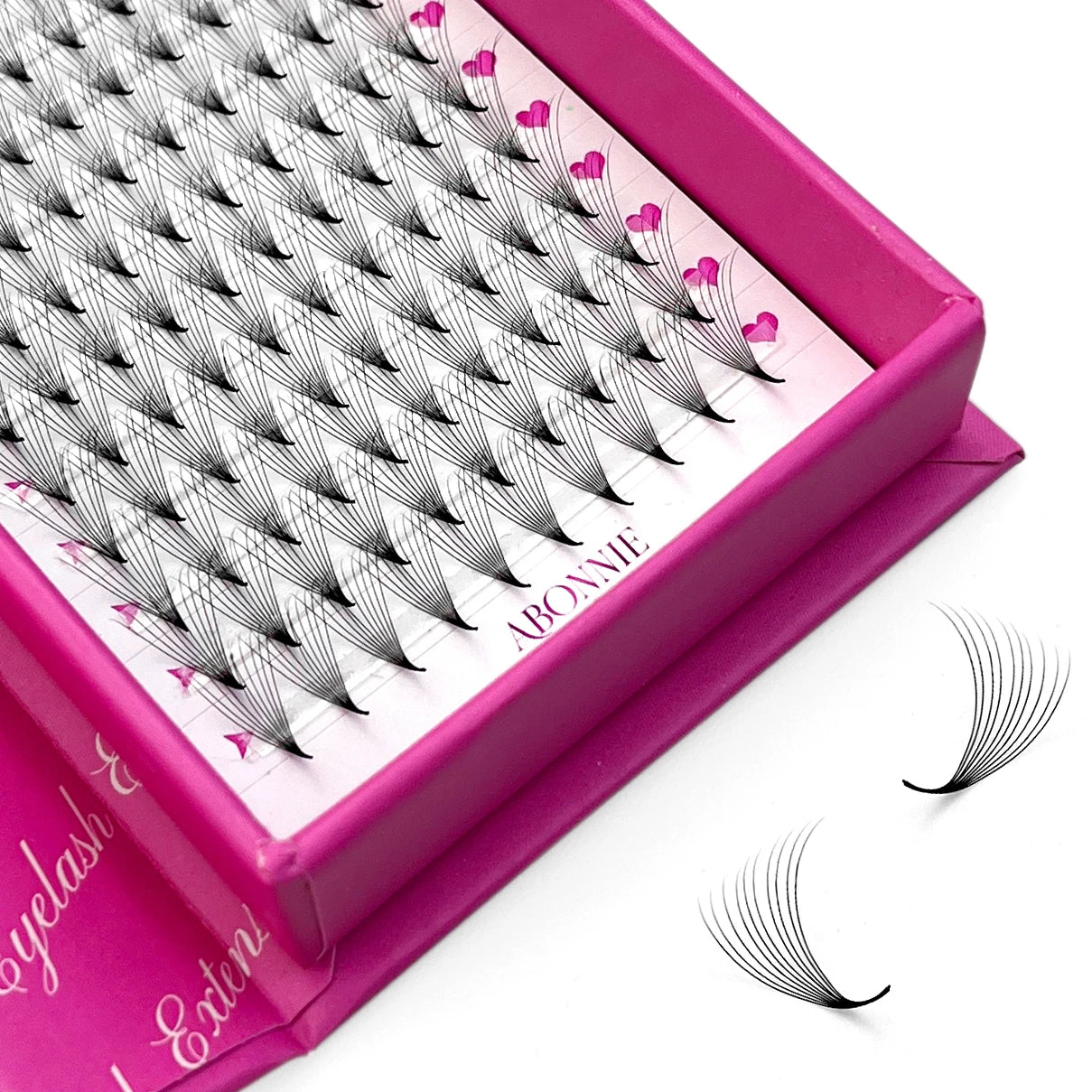 Abonnie Your Own Label Pre-Made Eyelash Extension Promade 14D Heat Bonded Korean Pbt Fibers Pre Made Fans