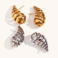 Dingran Joyas Para Mujer Gold Plated Stainless Steel Hollow Screw Thread Water Drop Stud Earrings