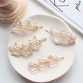 HOVANCI Elegant Women Hair Accessories Geometric Round Triangle Pearl Hair Clips Baroque Pearl Hair Pins Barrette for Wedding