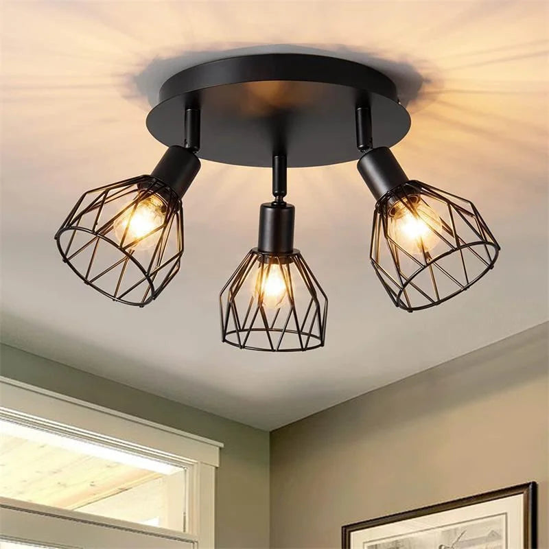 Spotlight 3/4 Head Metal Indoor Surface Mounted Multi Angle Adjustable Fixture Housing Home Ceiling Lamp Black Net Spot Lamp
