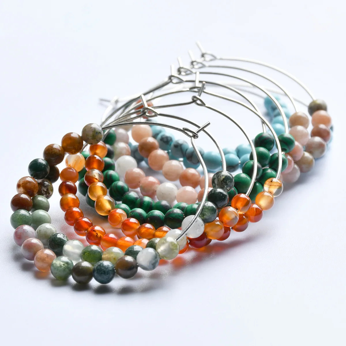 New Arrival Exaggerated Jewelry Agate Color Natural Stone Beaded Hoop Earrings for Women