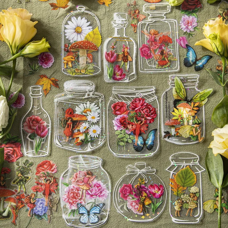 40pcs/pack Pet Stickers Dream Wish Bottle Series Ins Style Waterproof Transparent Bottle Flower Notebook Landscape Stickers