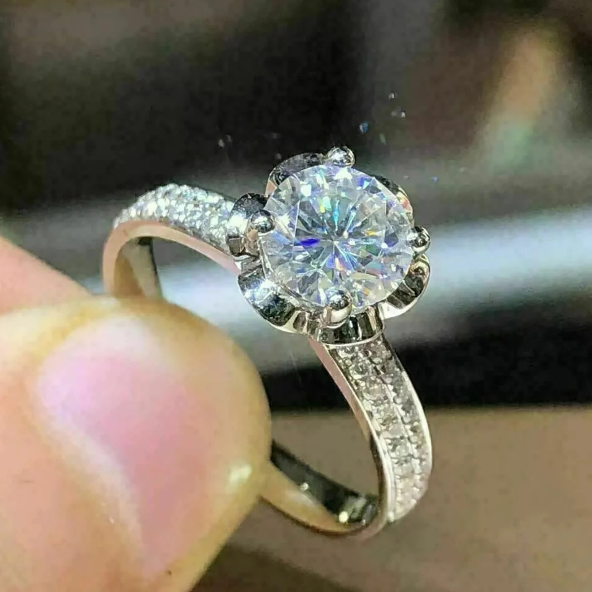CAOSHI Simple Style Round Imitated Diamond Lace Finger Rings for Wedding Anniversary Gift Silver Plated Rings for Women Jewelry