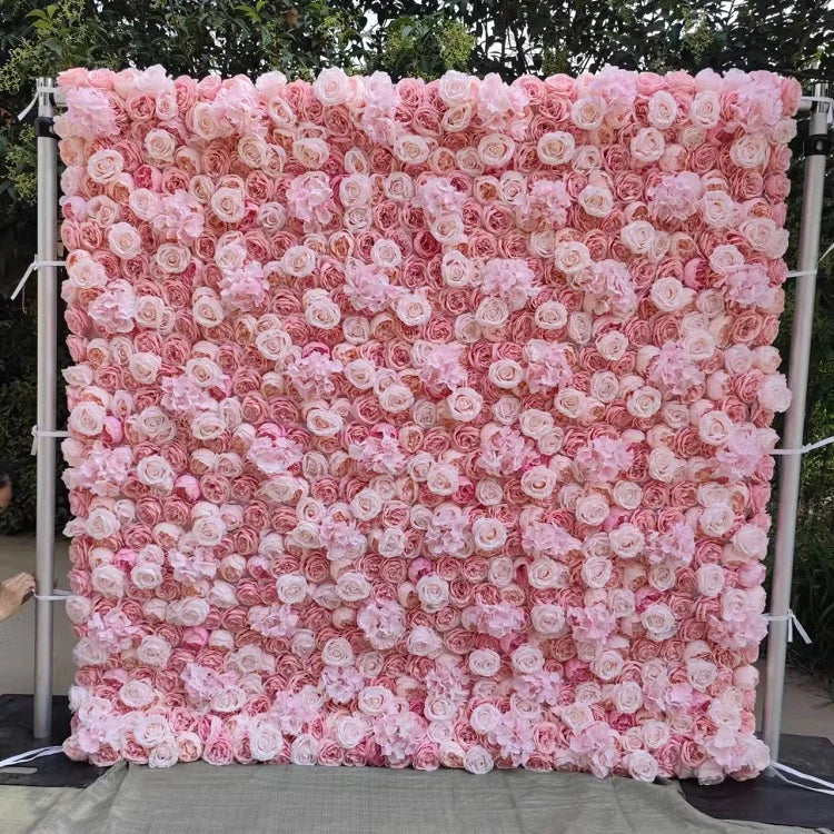 Rolled Flower Wall Silk Flower Cloth Silk Structure Material Wedding Stage Backdrop Artificial Flowers Wall for Home Wall Decor