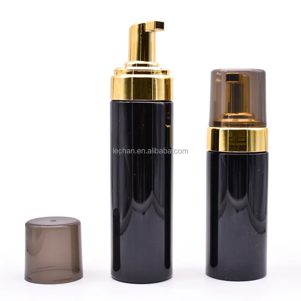 42mm 100ml 120ml 150ml 200ml 250ml Black PET Plastic Gold Pump Foam Bottles with Black Transparent Lid  for Facial Cleanser