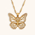 Dingran High Fashion Stainless Steel 18k Gold Plated Jewelry Hollow Out Zircon Butterfly Necklace