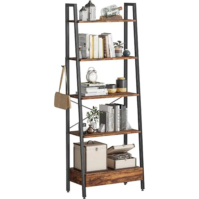 Standing Bookshelf Open Cabinets Shelf Corner Ladder Bookcase Bamboo Wooden Book Display Rack