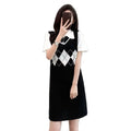 2024 Summer New Style POLO Collar Plaid Skirt Short-sleeved Simple Versatile Knitted Dress for Women