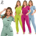 Factory Custom LOGO Fashionable Spa Women Nursing Scrub Hair Salon Nurse Scrub Pet Hospital Jogger Set 2 Piece Uniforms Sets