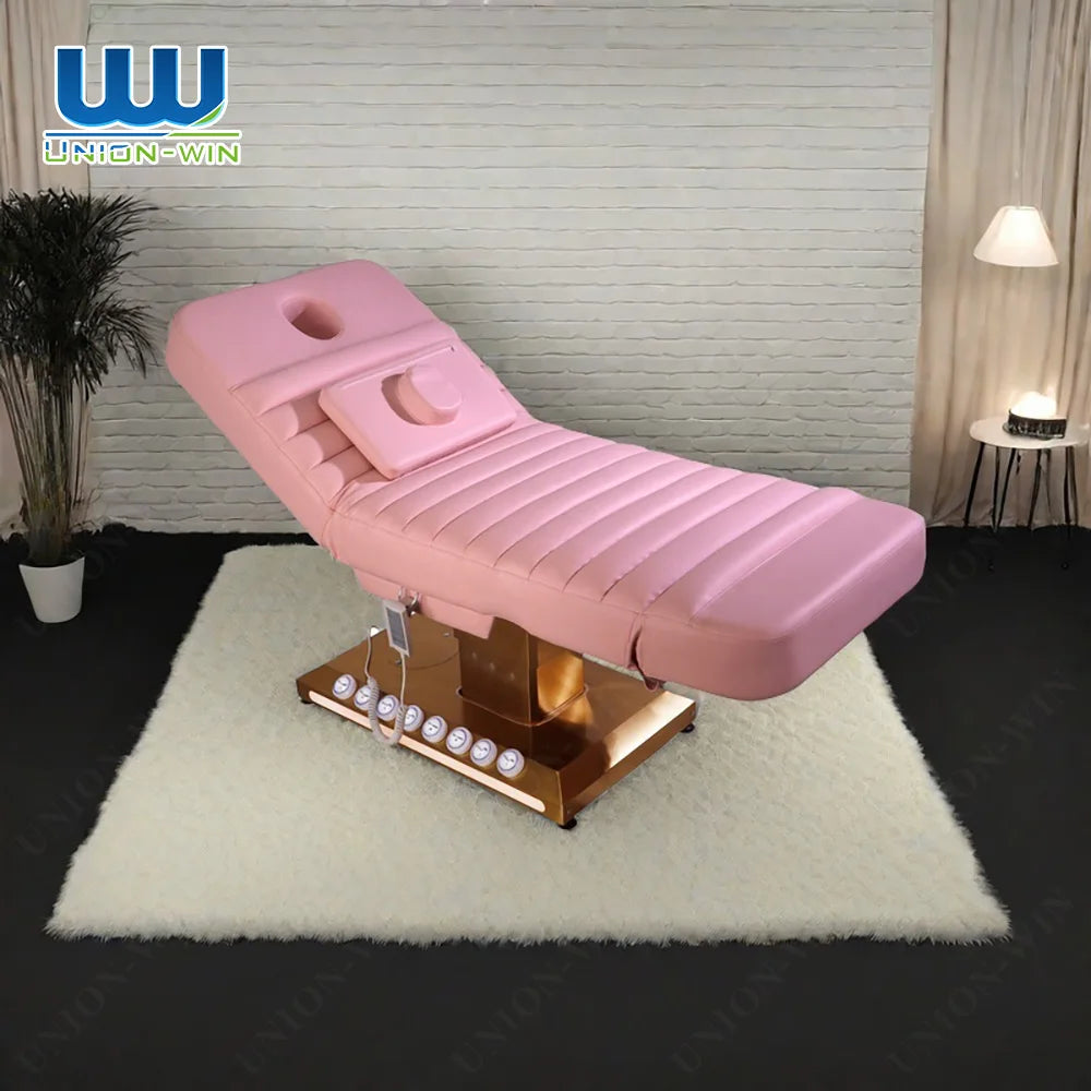 Union Win Luxury Spa Massage Bed Electric Make-Up Eyelash Bed Curved Beauty Bed Furniture for Salon & Beautician