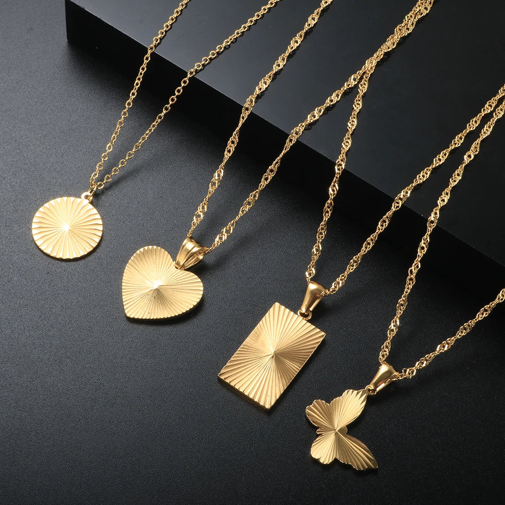 Luxury Vintage Trendy Jewelry Heart Pendant 18K Gold Necklace for Women Wedding Stainless Steel Link Chain Choker Necklace